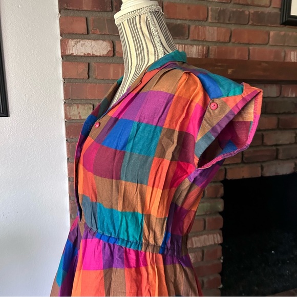 VTG Sandy & Co Rainbow Plaid Fit n’ Flare Midi Dress Sz 9 - Picture 6 of 9